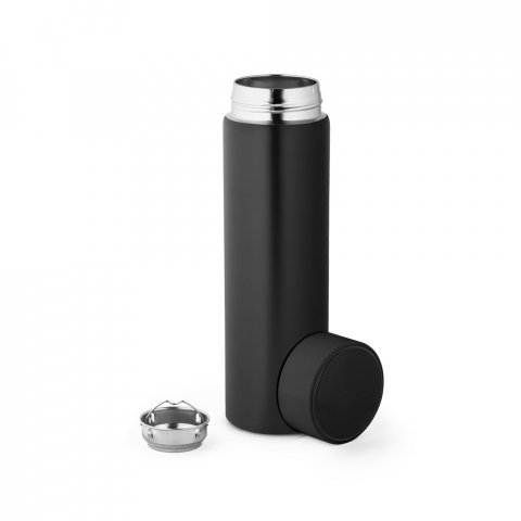 ROSSI. Garrafa t&eacute;rmica em a&ccedil;o inox de parede dupla isolada a v&aacute;cuo, com term&ocirc;metro digital (450 mL) - Preto