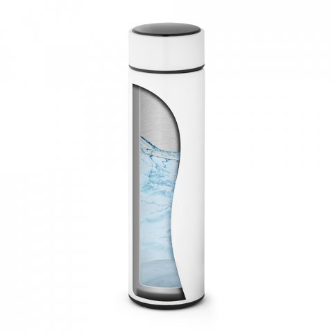 ROSSI. Garrafa t&eacute;rmica em a&ccedil;o inox de parede dupla isolada a v&aacute;cuo, com term&ocirc;metro digital (450 mL) - Branco