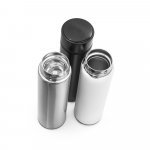 ROSSI. Garrafa t&eacute;rmica em a&ccedil;o inox de parede dupla isolada a v&aacute;cuo, com term&ocirc;metro digital (450 mL)