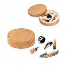 MORETO. Conjunto para vinho com 4 pe&ccedil;as em bambu, inox e ABS