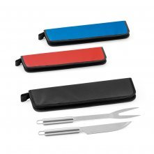 DURAND. Kit churrasco em estojo de 210D com 2 utens&iacute;lios em a&ccedil;o inox