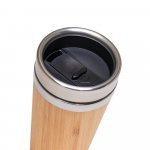 PIETRO. Copo de viagem t&eacute;rmico em a&ccedil;o inox e bambu, de parede dupla isolada a ar (500 mL) - Natural