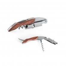 Saca rolhas em madeira e aço inox com sistema de mola