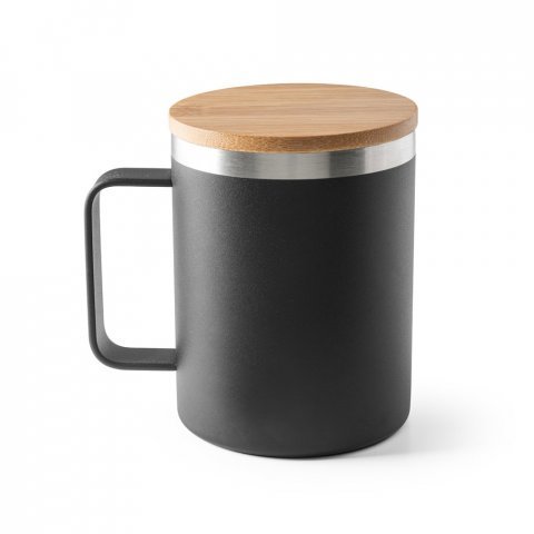 LAUDA. Copo de viagem t&eacute;rmico em a&ccedil;o inox 90% reciclado de parede dupla isolada a v&aacute;cuo (420 mL) - Preto