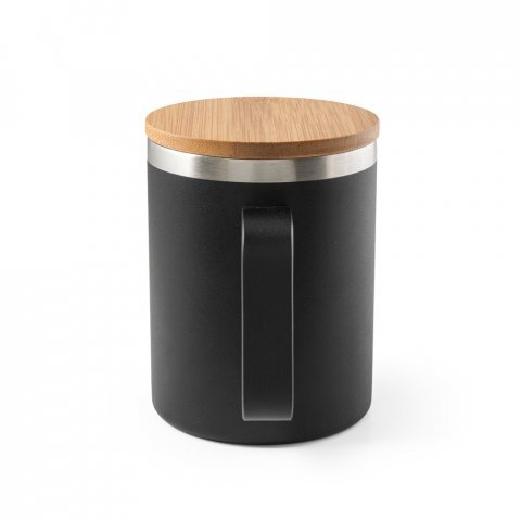 LAUDA. Copo de viagem t&eacute;rmico em a&ccedil;o inox 90% reciclado de parede dupla isolada a v&aacute;cuo (420 mL) - Preto