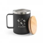 LAUDA. Copo de viagem t&eacute;rmico em a&ccedil;o inox 90% reciclado de parede dupla isolada a v&aacute;cuo (420 mL) - Preto