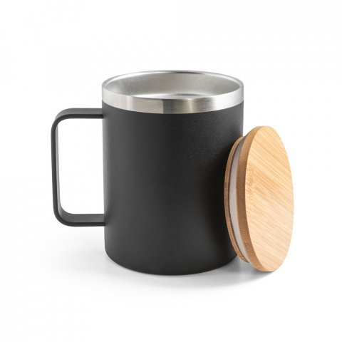 LAUDA. Copo de viagem t&eacute;rmico em a&ccedil;o inox 90% reciclado de parede dupla isolada a v&aacute;cuo (420 mL) - Preto