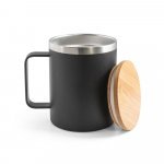 LAUDA. Copo de viagem t&eacute;rmico em a&ccedil;o inox 90% reciclado de parede dupla isolada a v&aacute;cuo (420 mL) - Preto
