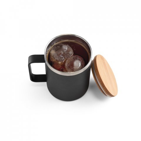 LAUDA. Copo de viagem t&eacute;rmico em a&ccedil;o inox 90% reciclado de parede dupla isolada a v&aacute;cuo (420 mL) - Preto