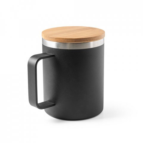 LAUDA. Copo de viagem t&eacute;rmico em a&ccedil;o inox 90% reciclado de parede dupla isolada a v&aacute;cuo (420 mL) - Preto