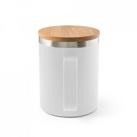LAUDA. Copo de viagem t&eacute;rmico em a&ccedil;o inox 90% reciclado de parede dupla isolada a v&aacute;cuo (420 mL) - Branco