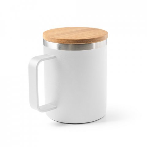 LAUDA. Copo de viagem t&eacute;rmico em a&ccedil;o inox 90% reciclado de parede dupla isolada a v&aacute;cuo (420 mL) - Branco