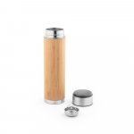 JOSHUA. Garrafa t&eacute;rmica em a&ccedil;o inox e bambu, de parede dupla isolada a v&aacute;cuo, com term&oacute;metro digital (430 mL) - Natural