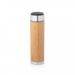 JOSHUA. Garrafa t&eacute;rmica em a&ccedil;o inox e bambu, de parede dupla isolada a v&aacute;cuo, com term&oacute;metro digital (430 mL) - Natural