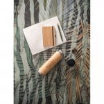 JOSHUA. Garrafa t&eacute;rmica em a&ccedil;o inox e bambu, de parede dupla isolada a v&aacute;cuo, com term&oacute;metro digital (430 mL)