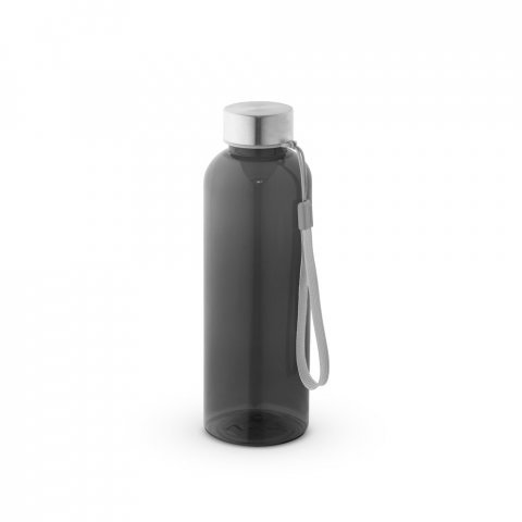 ENDERS. Squeeze em PET 100% reciclado e tampa em a&ccedil;o inox, com pega em corda 580 mL - Preto