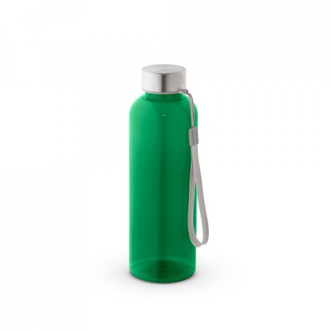 ENDERS. Squeeze em PET 100% reciclado e tampa em a&ccedil;o inox, com pega em corda 580 mL - Verde