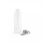 ENDERS. Squeeze em PET 100% reciclado e tampa em a&ccedil;o inox, com pega em corda 580 mL - Transparente