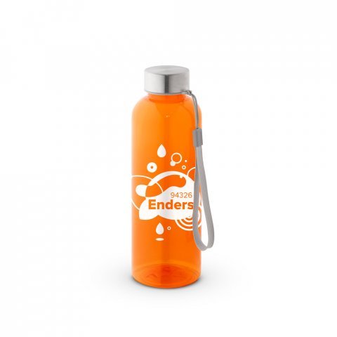 ENDERS. Squeeze em PET 100% reciclado e tampa em a&ccedil;o inox, com pega em corda 580 mL - Laranja