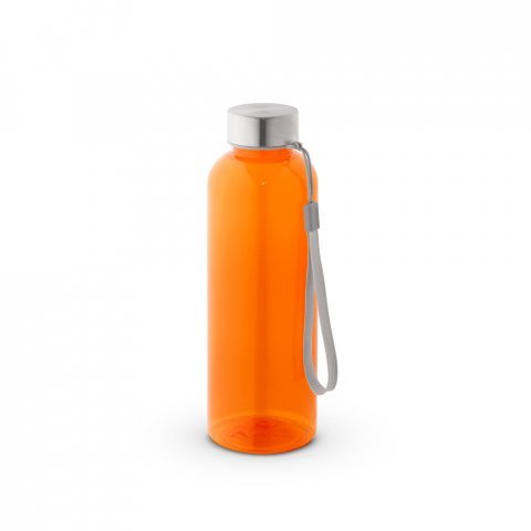 ENDERS. Squeeze em PET 100% reciclado e tampa em a&ccedil;o inox, com pega em corda 580 mL - Laranja