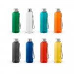 ENDERS. Squeeze em PET 100% reciclado e tampa em a&ccedil;o inox, com pega em corda 580 mL