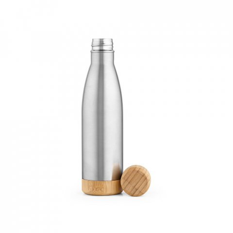 BROMELL 550. Garrafa t&eacute;rmica em a&ccedil;o inox 90% reciclado de parede dupla isolada a v&aacute;cuo (550 mL) - Cromado satinado