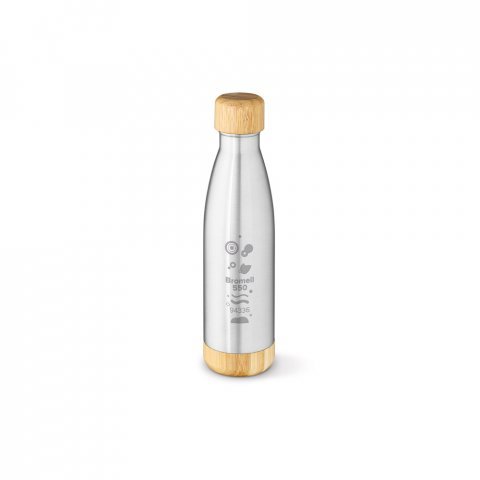 BROMELL 550. Garrafa t&eacute;rmica em a&ccedil;o inox 90% reciclado de parede dupla isolada a v&aacute;cuo (550 mL) - Cromado satinado