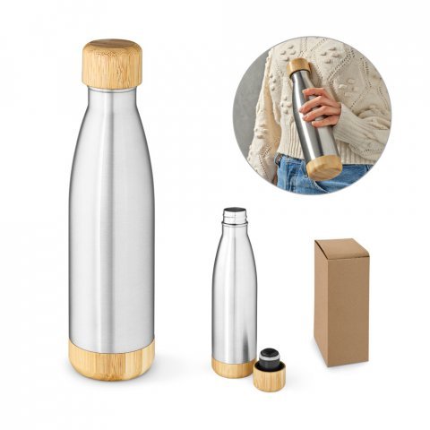 BROMELL 550. Garrafa t&eacute;rmica em a&ccedil;o inox 90% reciclado de parede dupla isolada a v&aacute;cuo (550 mL)