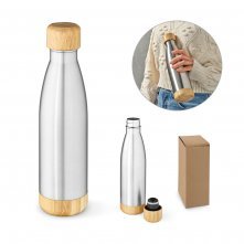 Garrafa em aço inox 90% reciclado de parede dupla térmica, isolada a vácuo com tampa em bambu 550 mL