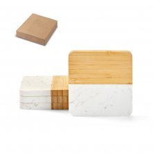 Conjunto de 4 porta copos em mármore e bambu