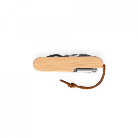 RYKER. Canivete multifun&ccedil;&otilde;es com 7 fun&ccedil;&otilde;es, em bambu e a&ccedil;o inox - Natural