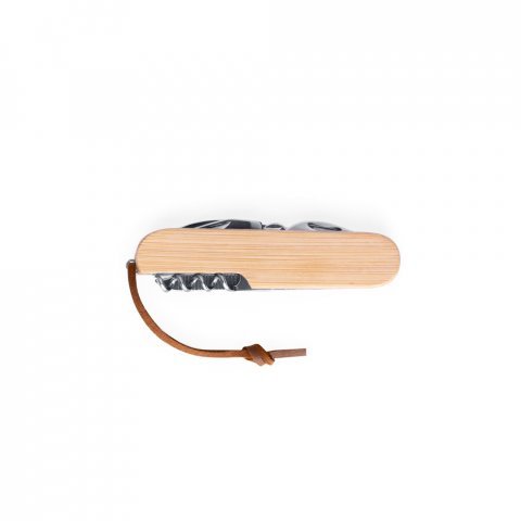 RYKER. Canivete multifun&ccedil;&otilde;es com 7 fun&ccedil;&otilde;es, em bambu e a&ccedil;o inox - Natural