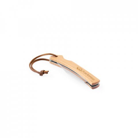 RANGER. Canivete com l&acirc;mina met&aacute;lica em a&ccedil;o inox e cabo em bambu - Natural