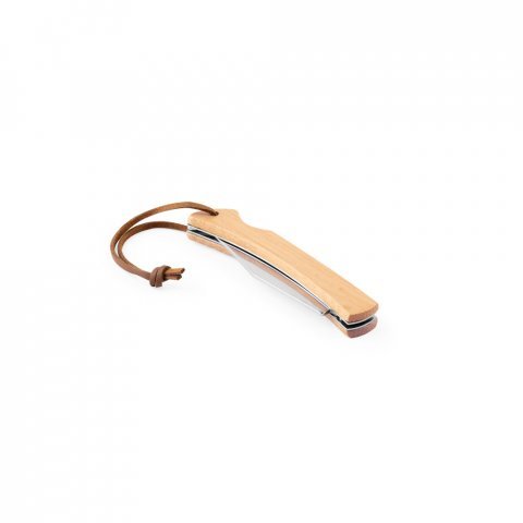 RANGER. Canivete com l&acirc;mina met&aacute;lica em a&ccedil;o inox e cabo em bambu - Natural