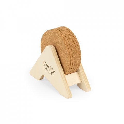 PLYCORK. Porta copos em madeira com 6 bases para copos em cortiça - Natural