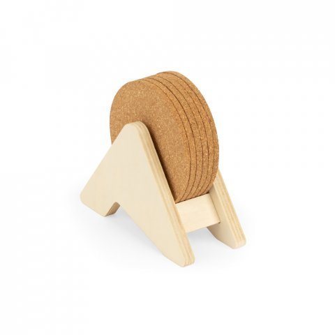 PLYCORK. Porta copos em madeira com 6 bases para copos em cortiça - Natural