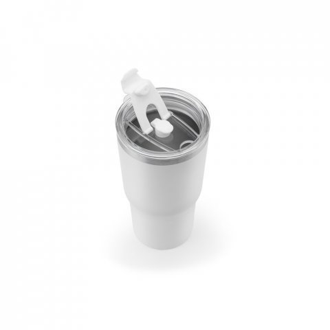 JOYNER M. Copo de viagem compacto em a&ccedil;o inox 91% reciclado com parede dupla isolada a v&aacute;cuo com acabamento mate (600 mL) - Branco