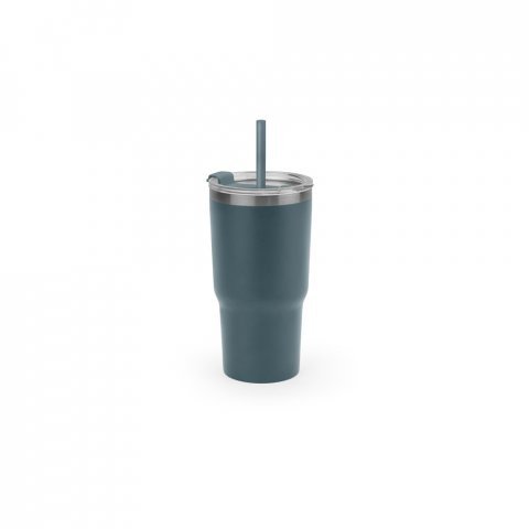 JOYNER M. Copo de viagem compacto em a&ccedil;o inox 91% reciclado com parede dupla isolada a v&aacute;cuo com acabamento mate (600 mL) - Verde tropa