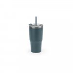 JOYNER M. Copo de viagem compacto em a&ccedil;o inox 91% reciclado com parede dupla isolada a v&aacute;cuo com acabamento mate (600 mL) - Verde tropa