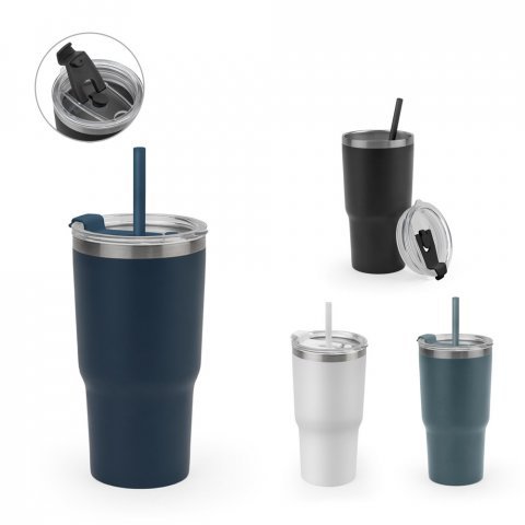 JOYNER M. Copo de viagem compacto em a&ccedil;o inox 91% reciclado com parede dupla isolada a v&aacute;cuo com acabamento mate (600 mL)