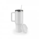 JOYNER XL. Copo de viagem de grande dimensão em aço inoxidável 91% reciclado com parede dupla isolada a vácuo e acabamento em mate 1300 mL - Branco