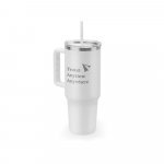 JOYNER XL. Copo de viagem de grande dimensão em aço inoxidável 91% reciclado com parede dupla isolada a vácuo e acabamento em mate 1300 mL - Branco