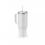 JOYNER XL. Copo de viagem de grande dimensão em aço inoxidável 91% reciclado com parede dupla isolada a vácuo e acabamento em mate 1300 mL - Branco