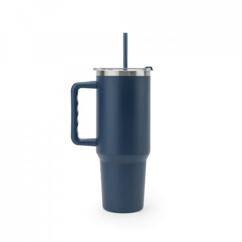 JOYNER XL. Copo de viagem de grande dimensão em aço inoxidável 91% reciclado com parede dupla isolada a vácuo e acabamento em mate 1300 mL - Azul marinho