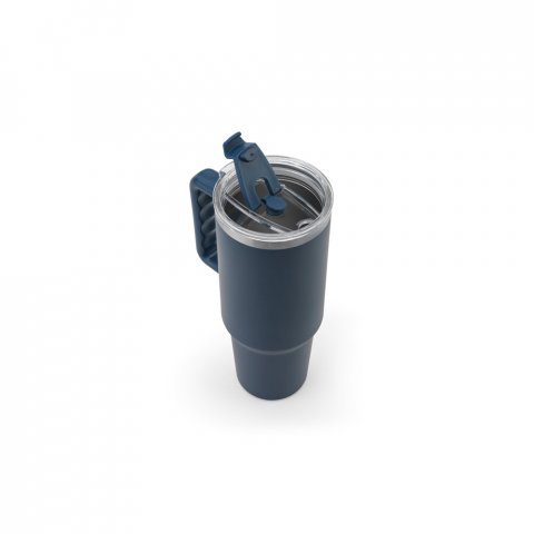 JOYNER XL. Copo de viagem de grande dimensão em aço inoxidável 91% reciclado com parede dupla isolada a vácuo e acabamento em mate 1300 mL - Azul marinho