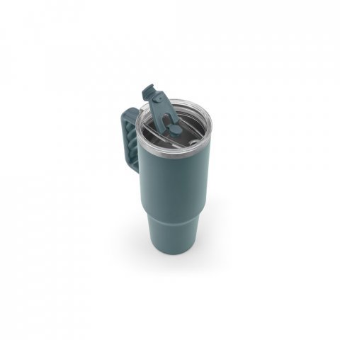 JOYNER XL. Copo de viagem de grande dimensão em aço inoxidável 91% reciclado com parede dupla isolada a vácuo e acabamento em mate 1300 mL - Verde tropa
