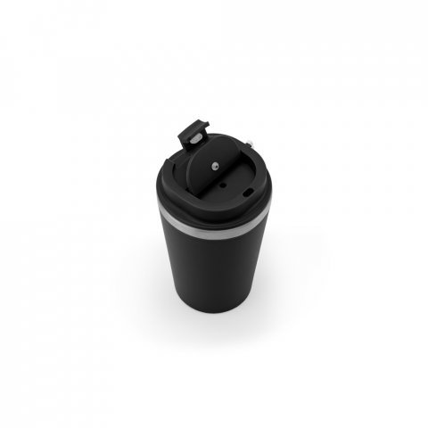 SPITZ. Copo de viagem em a&ccedil;o inox 90% reciclado com parede dupla com acabamento em mate (440 mL) - Preto