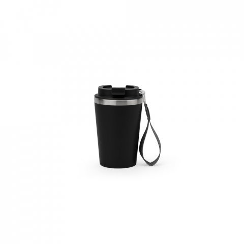 SPITZ. Copo de viagem em a&ccedil;o inox 90% reciclado com parede dupla com acabamento em mate (440 mL) - Preto