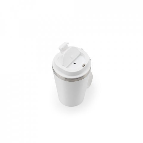 SPITZ. Copo de viagem em a&ccedil;o inox 90% reciclado com parede dupla com acabamento em mate (440 mL) - Branco