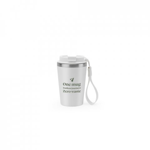 SPITZ. Copo de viagem em a&ccedil;o inox 90% reciclado com parede dupla com acabamento em mate (440 mL) - Branco